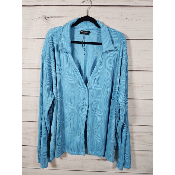 Pretty Little Thing Womens Shirt Button Knitted Long Sleeve Collar Blue Size 22 - Picture 1 of 6